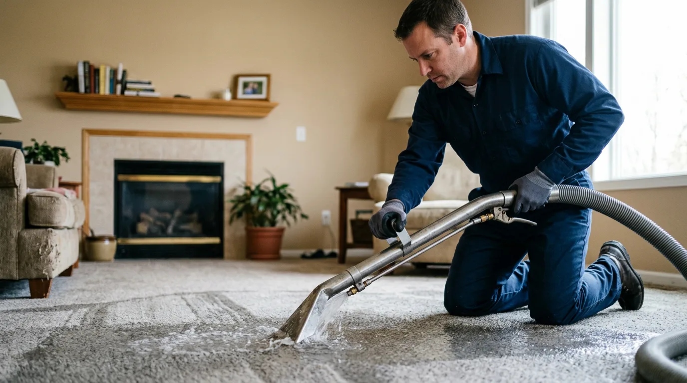 Water damage restoration technician working near Wabash, IN